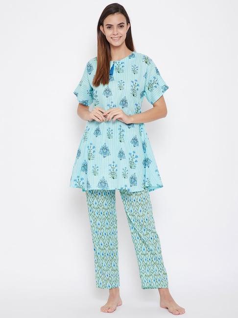 the kaftan company blue printed pyjama sets