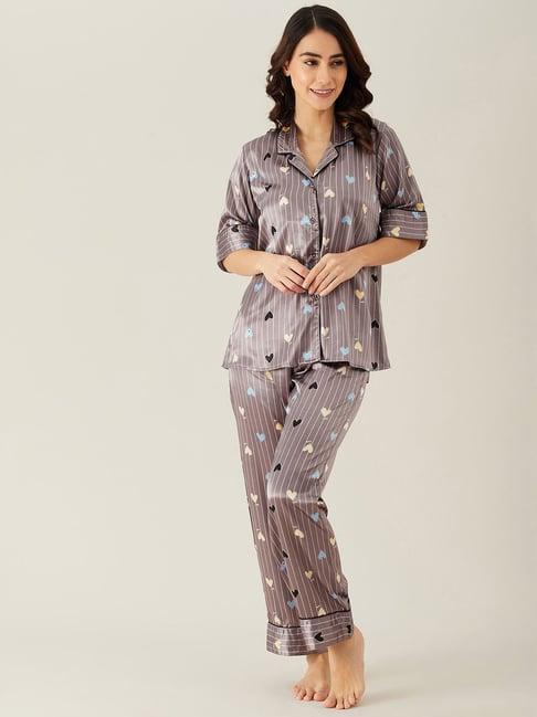 the kaftan company brown printed shirt with pyjamas