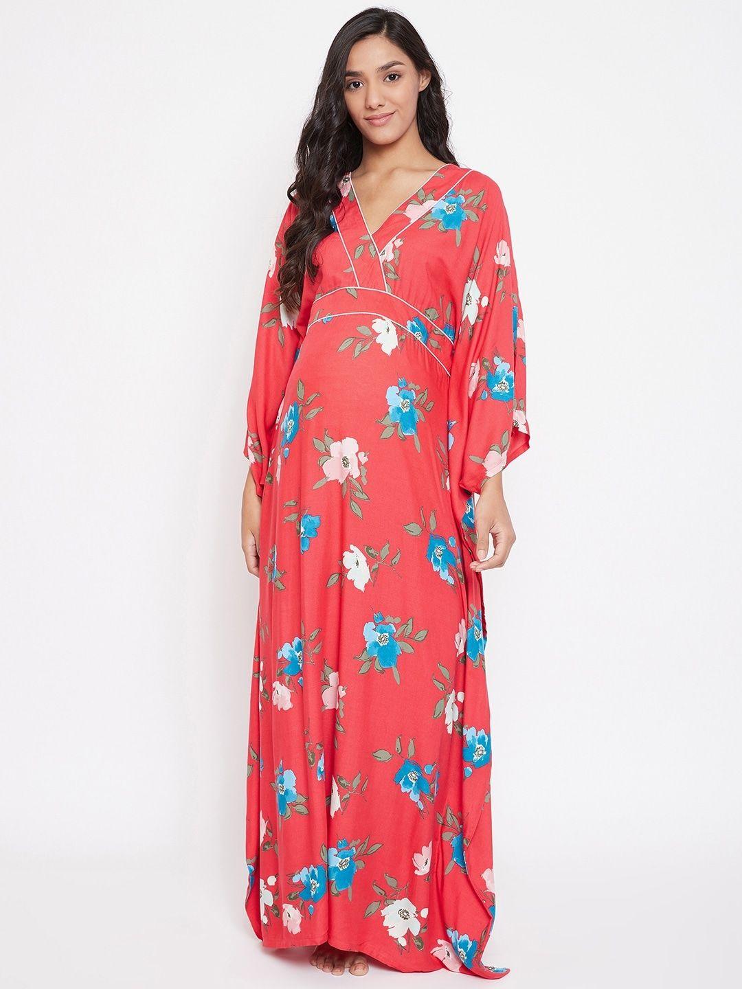 the kaftan company coral & blue printed maternity nightdress