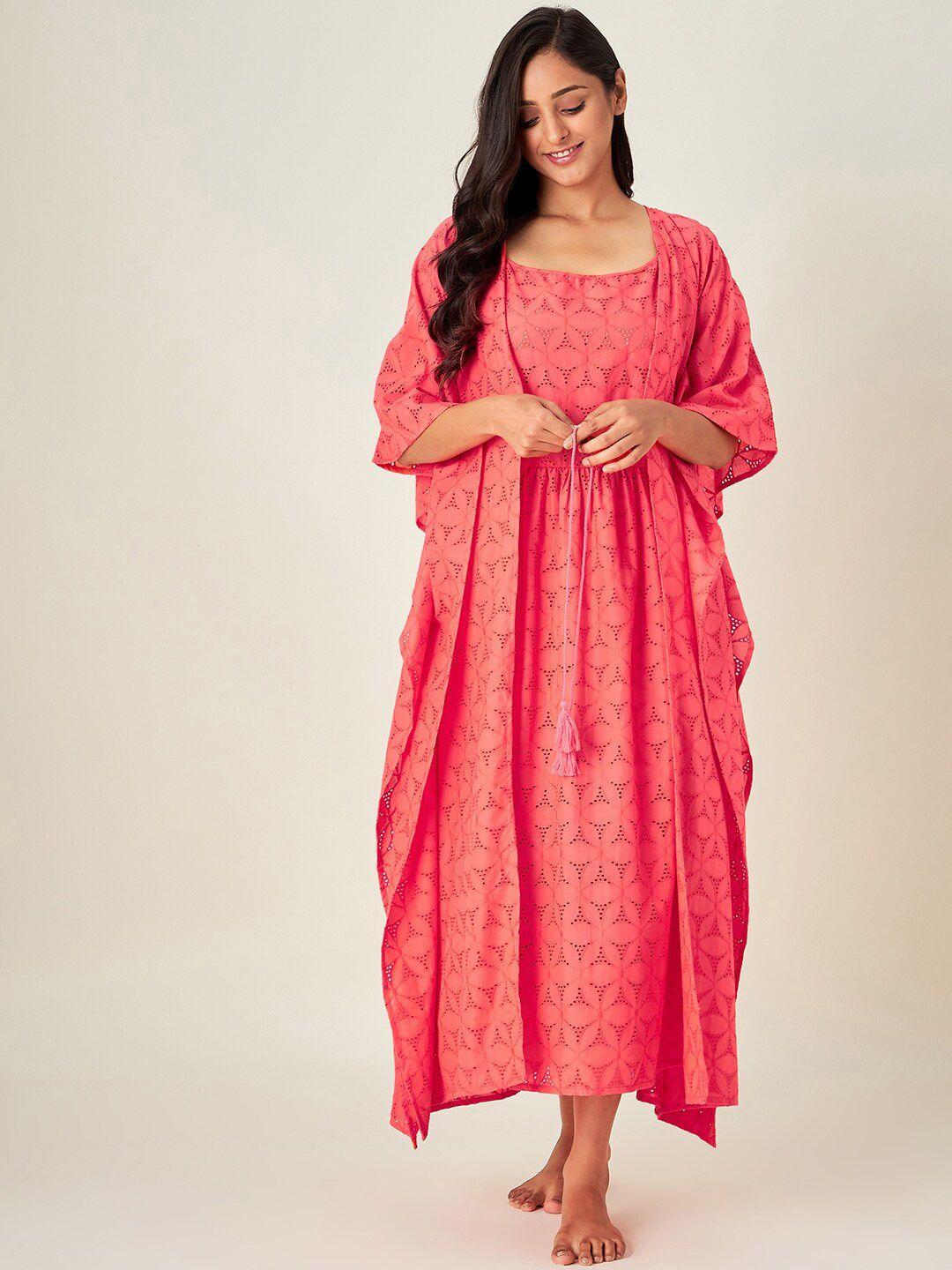 the kaftan company coral embroidered maxi nightdress