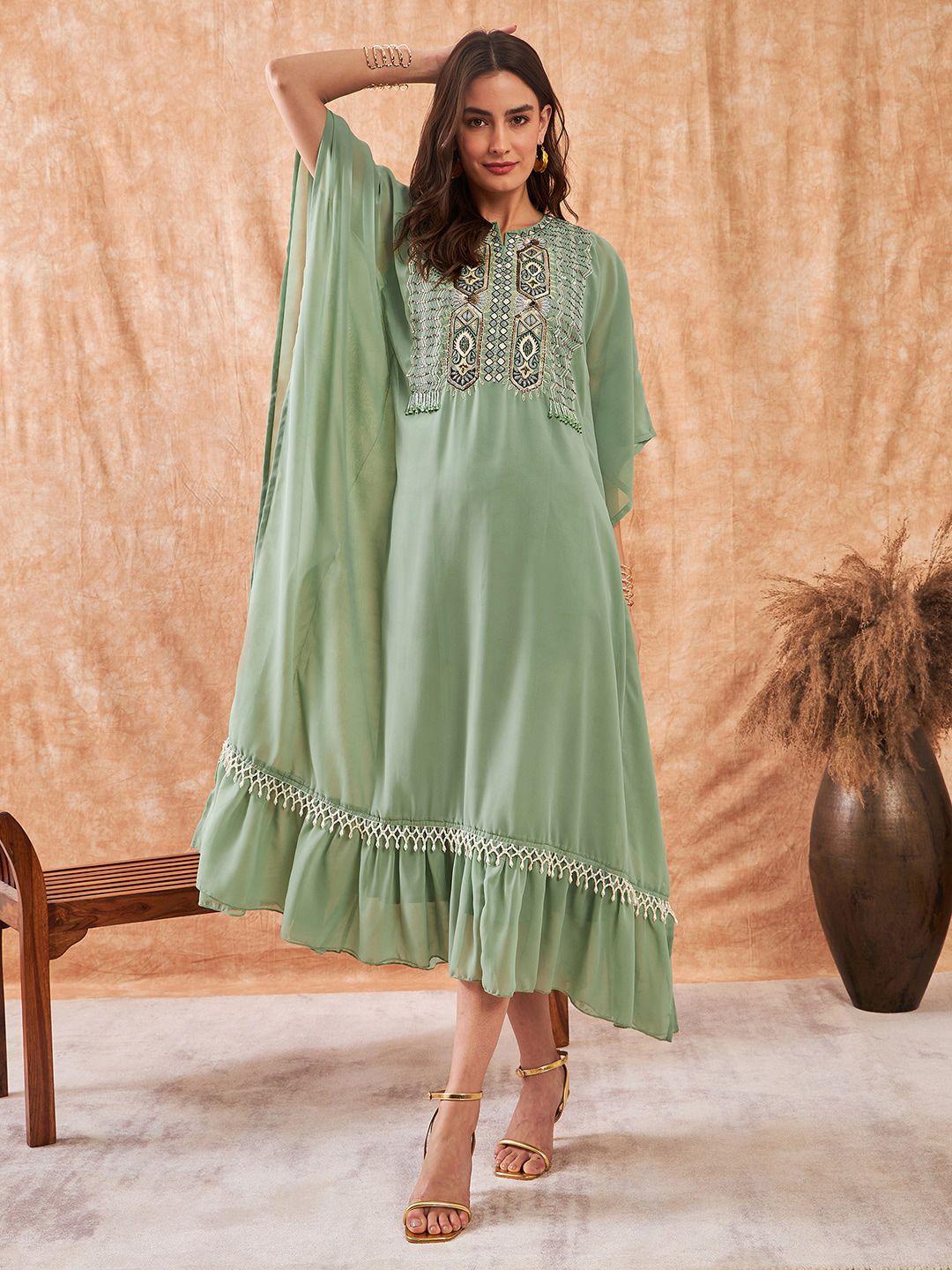 the kaftan company ethnic motifs embroidered georgette maternity a-line midi dress