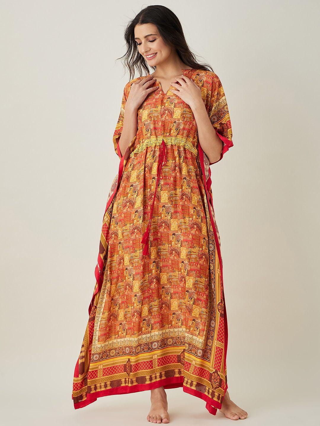 the kaftan company ethnic motifs printed maxi kaftan nightdress