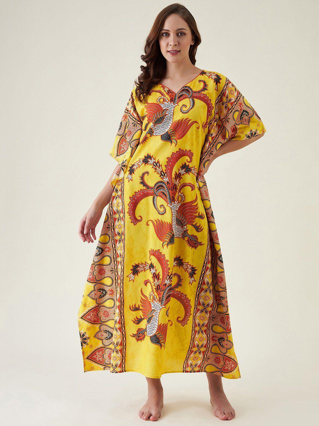 the kaftan company ethnic motifs printed pure cotton kaftan maxi nightdress