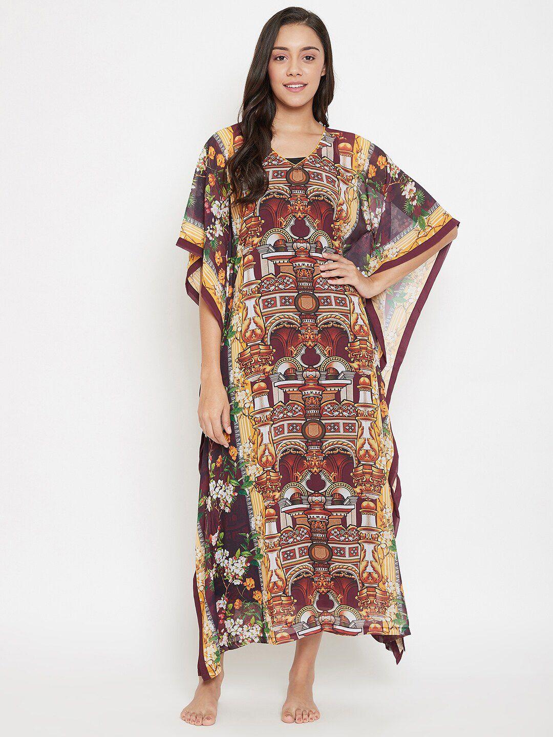 the kaftan company ethnic motifs printed pure cotton maxi kaftan nightdress
