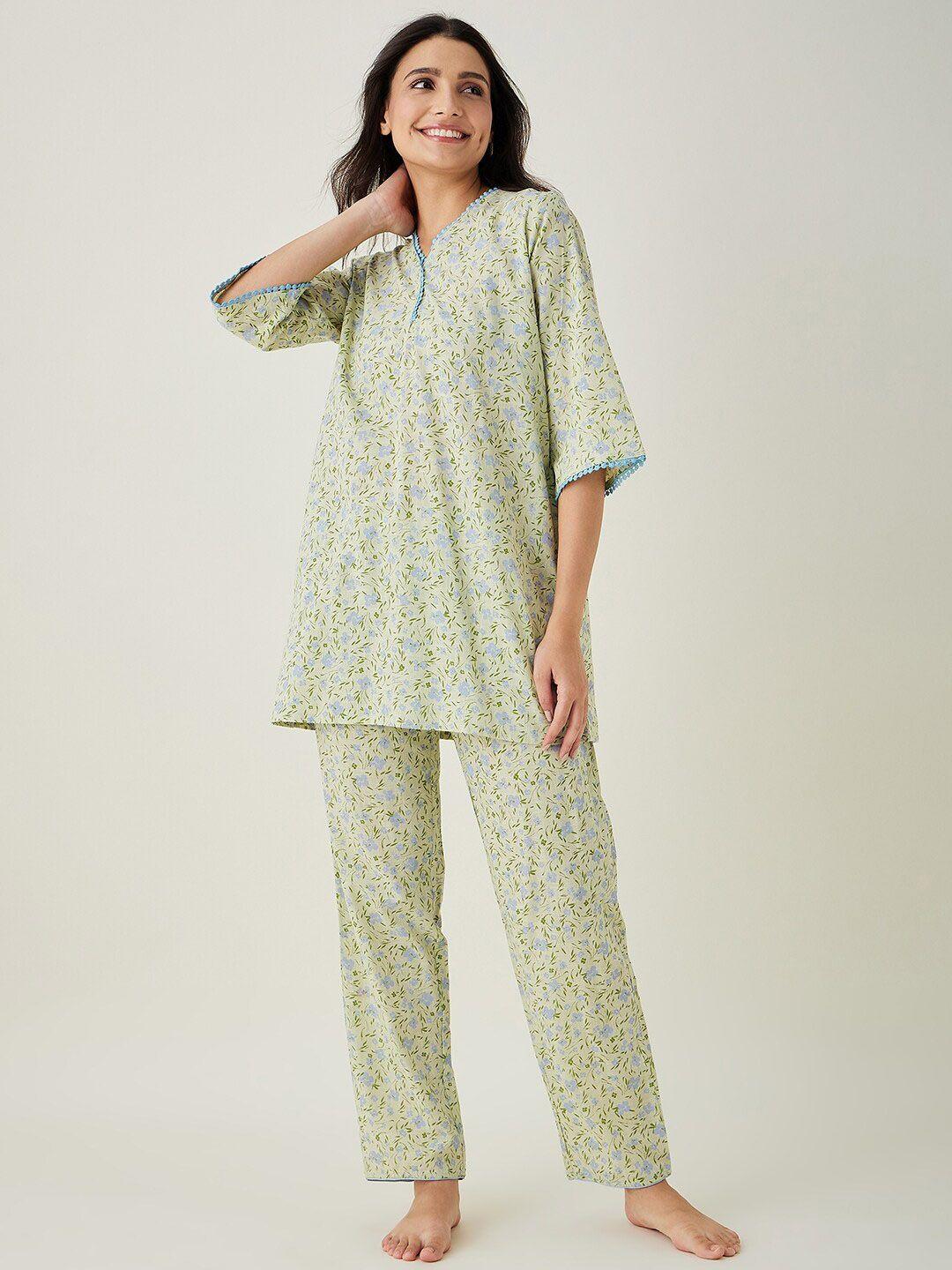 the kaftan company floral printed cotton night suits set
