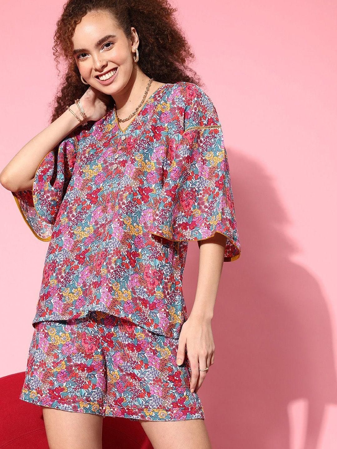 the kaftan company floral printed night suit