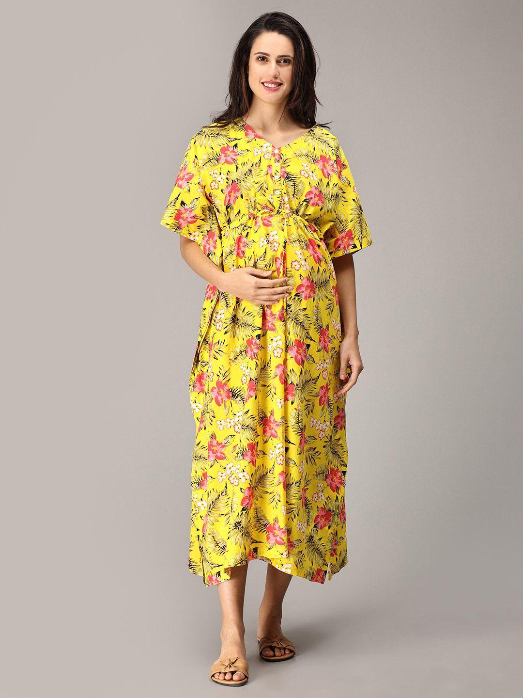 the kaftan company floral printed pure cotton maternity maxi kaftan nightdress