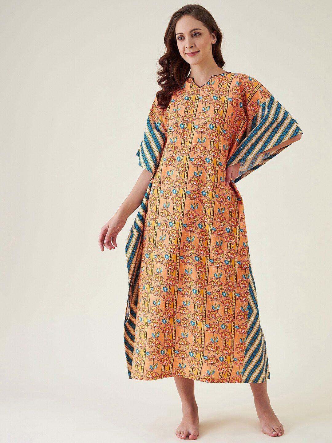 the kaftan company floral printed pure cotton maxi kaftan nightdress