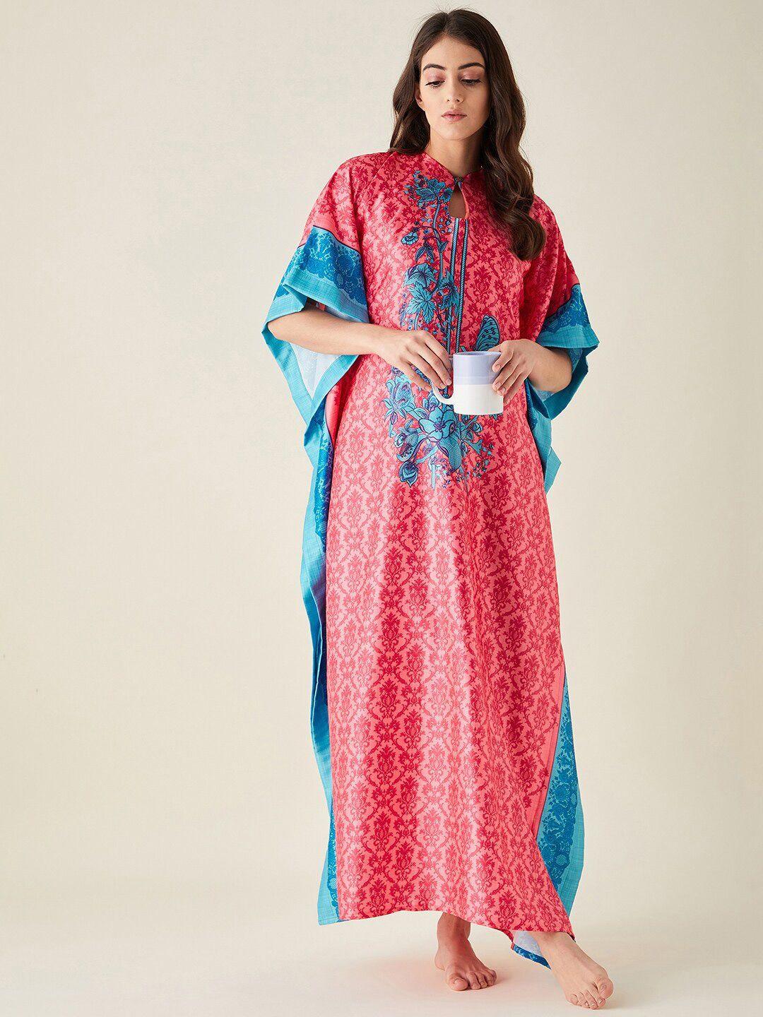 the kaftan company floral printed satin maxi nightdress