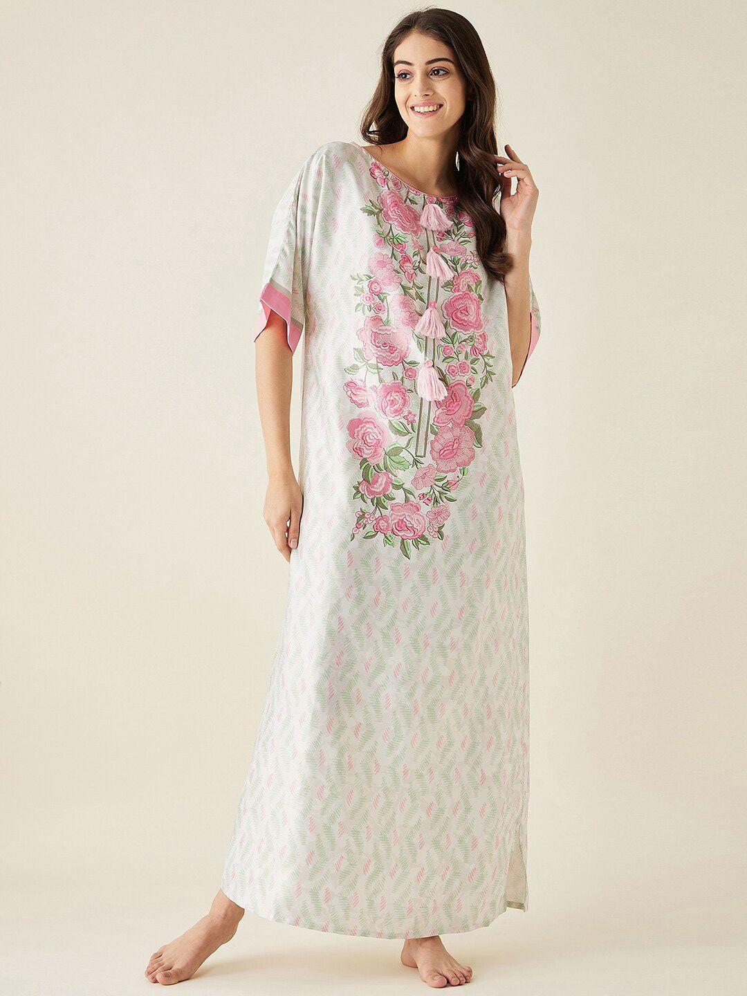 the kaftan company floral printed satin maxi nightdress