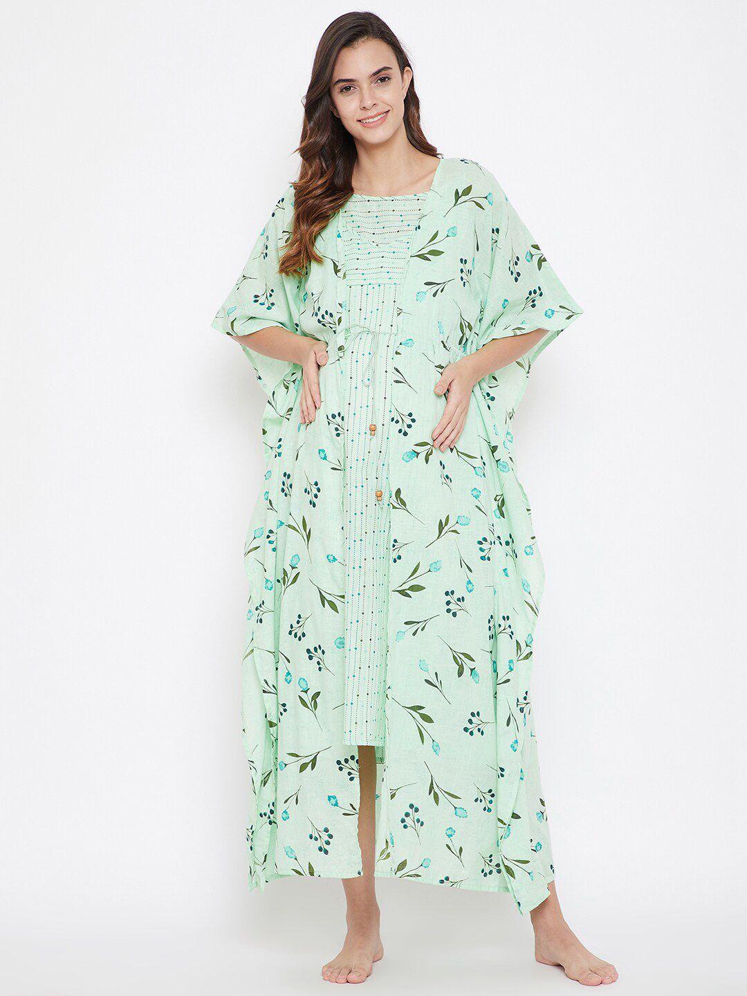 the kaftan company green printed maxi nightdress
