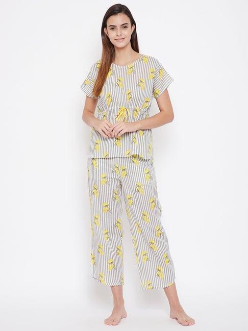 the kaftan company grey & yellow floral print pyjama sets