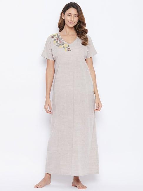 the kaftan company grey embroidered night dress