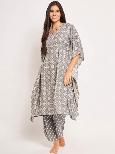 the kaftan company grey printed kaftan pyjamas set