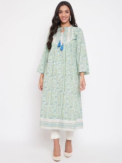 the kaftan company mint green printed kurta pant set