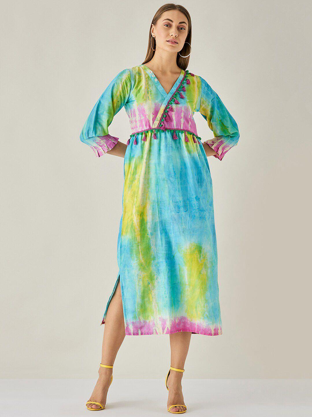 the kaftan company multicoloured tie and dye a-line midi dress