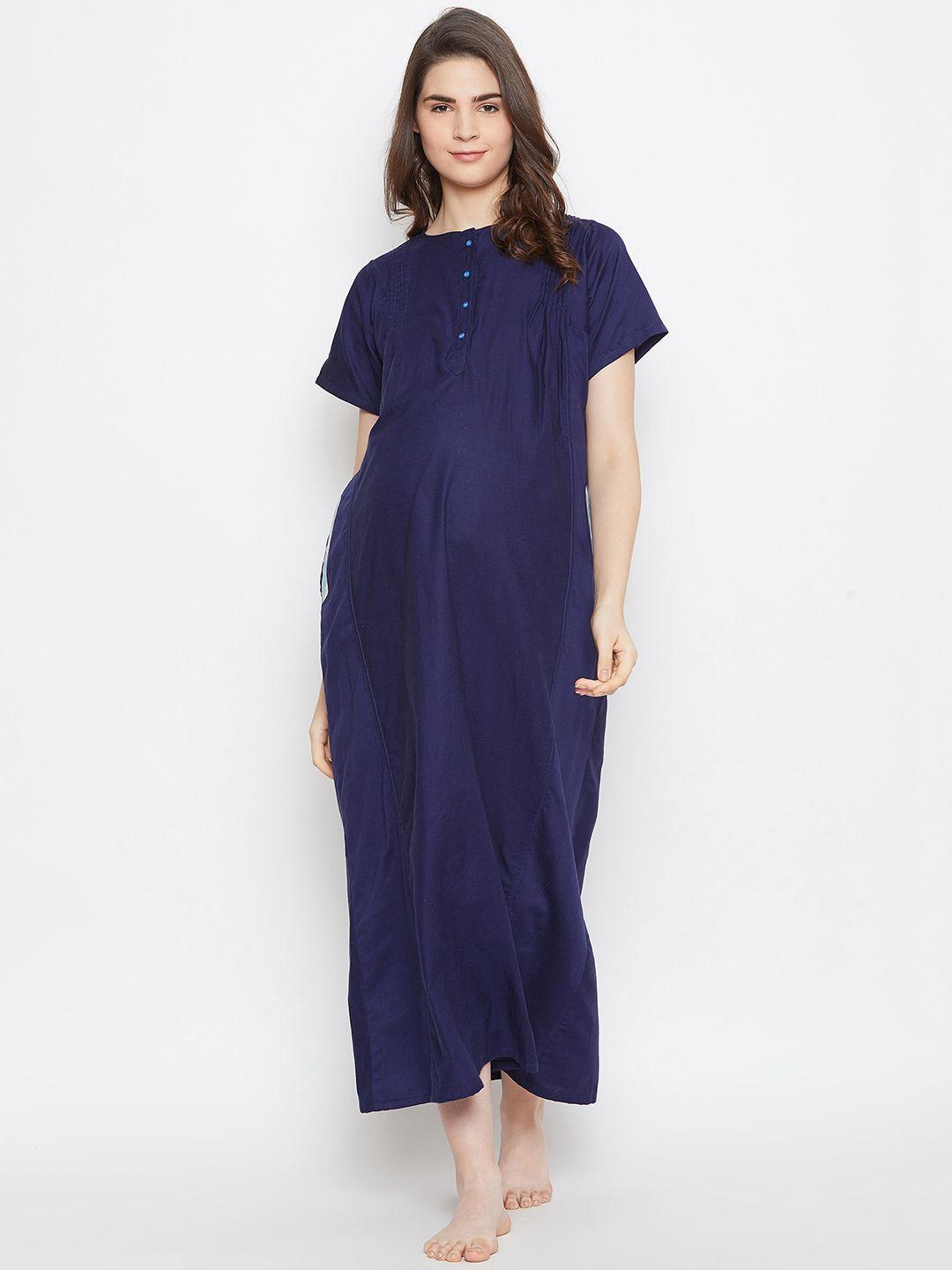 the kaftan company navy blue solid midi nightdress