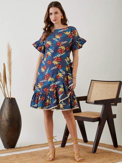 the kaftan company navy cotton printed a-line dress