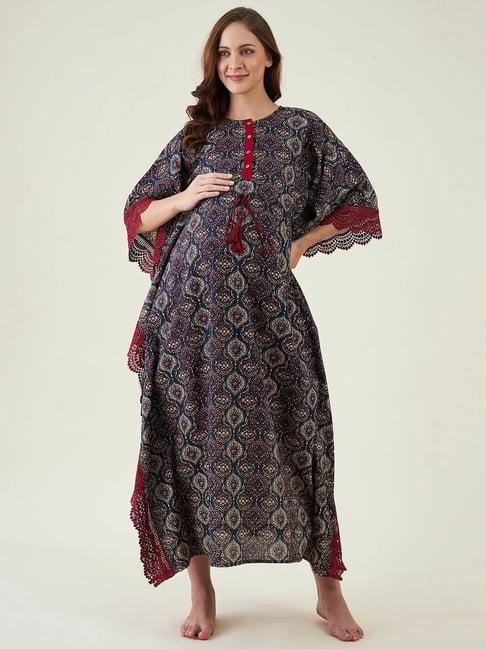 the kaftan company navy printed maternity & feeding kaftan