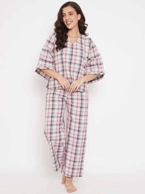 the kaftan company off white checks top with pyjama set