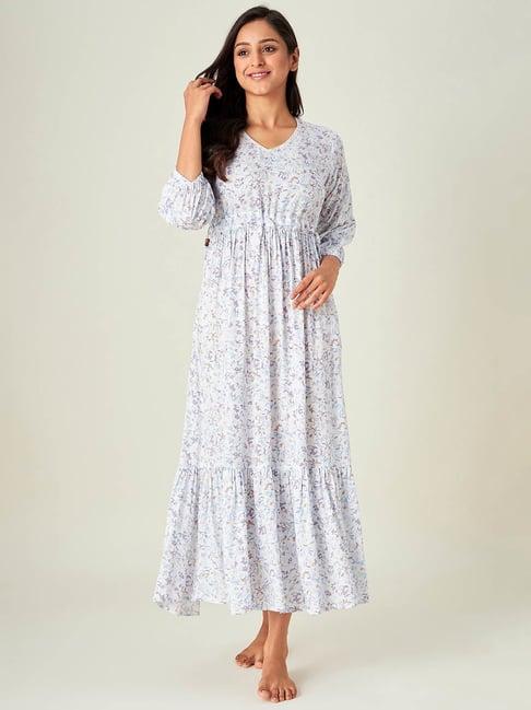 the kaftan company off white floral print night dress