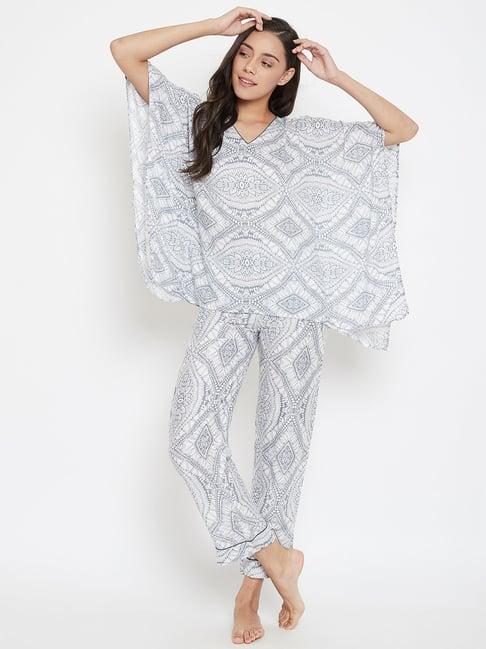 the kaftan company off white printed kaftan with pyjama set