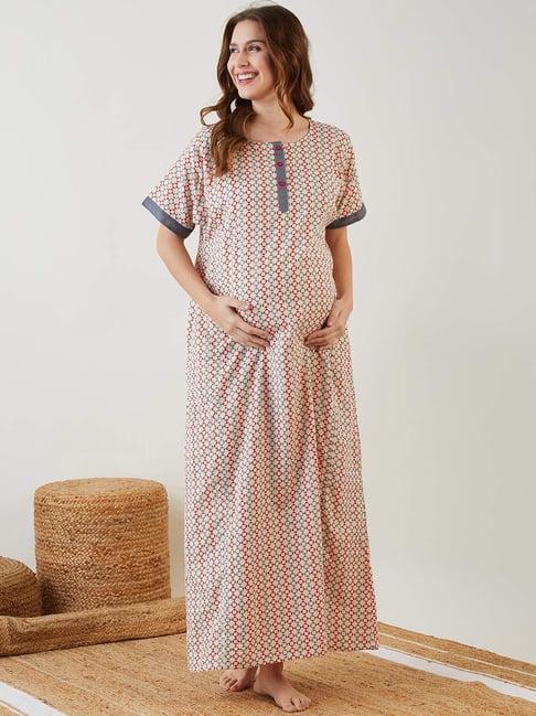 the kaftan company off-white printed maternity night dress