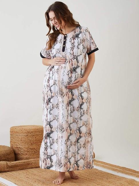 the kaftan company off-white printed maternity night dress