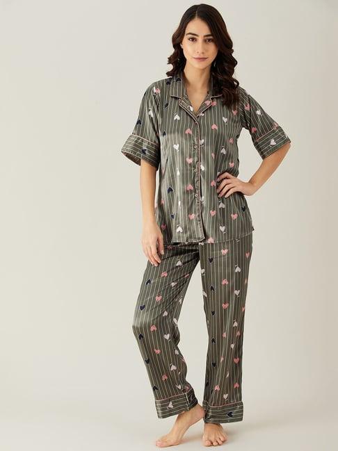 the kaftan company olive printed shirt with pyjamas