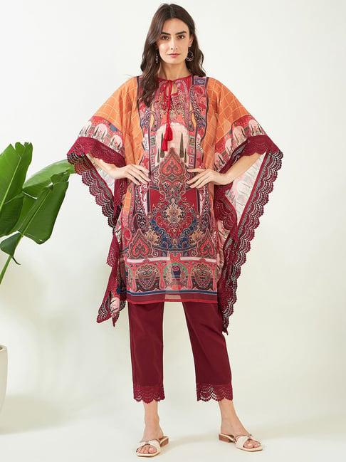 the kaftan company orange printed a line kaftan