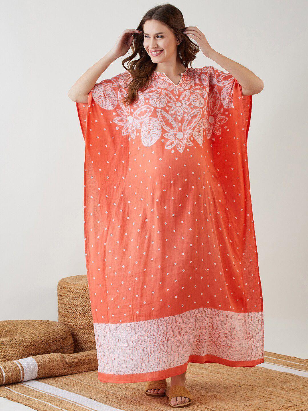 the kaftan company peach-coloured printed maxi nightdress