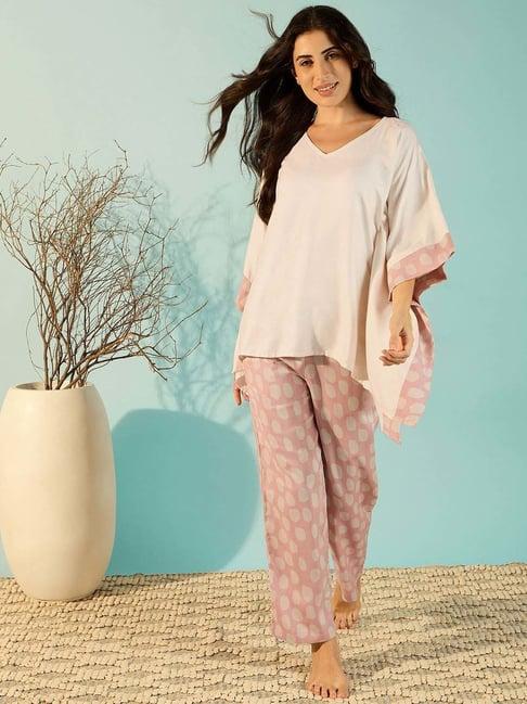 the kaftan company peach plain kaftan top pyjamas set