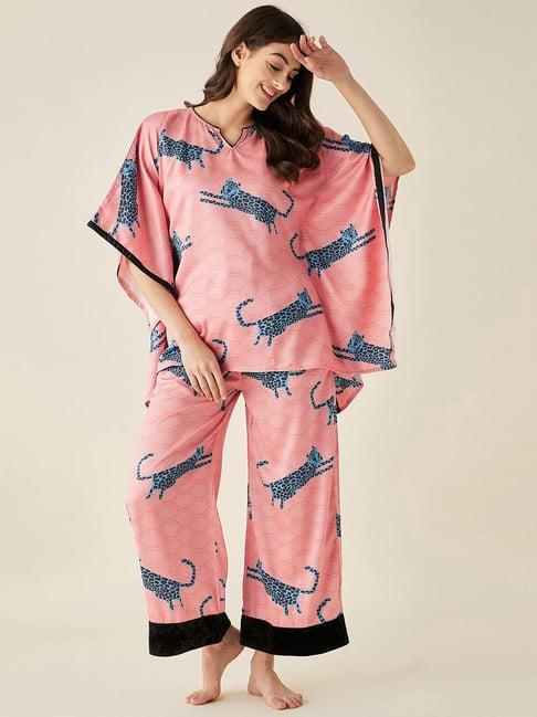 the kaftan company peach printed kaftan top with pyjamas