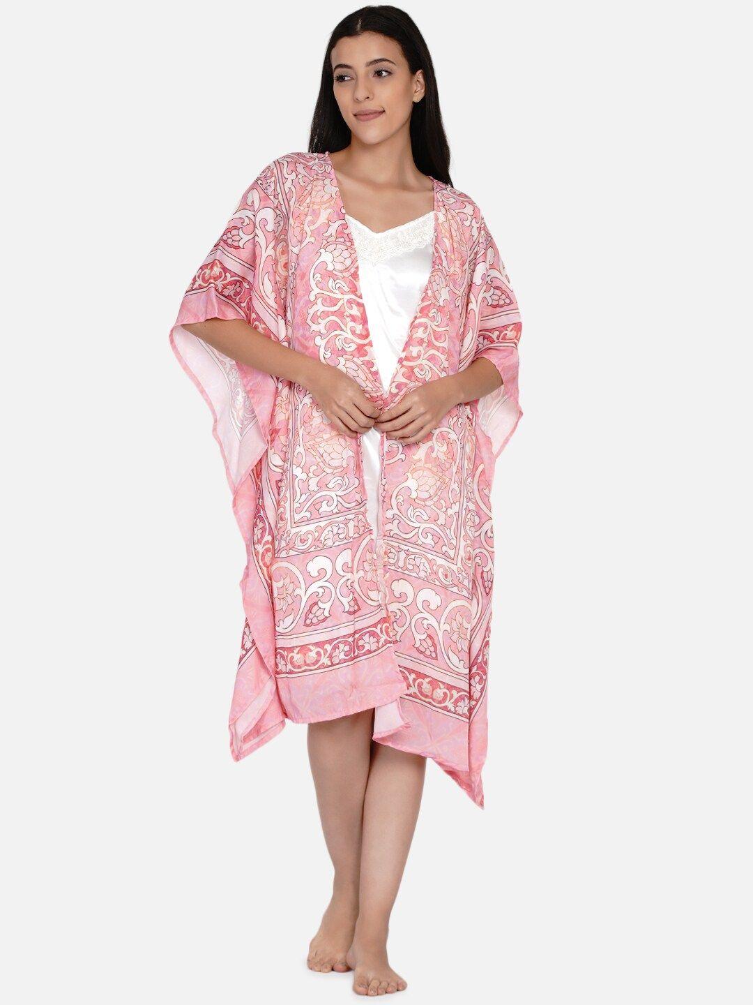 the kaftan company pink & white printed nightdress