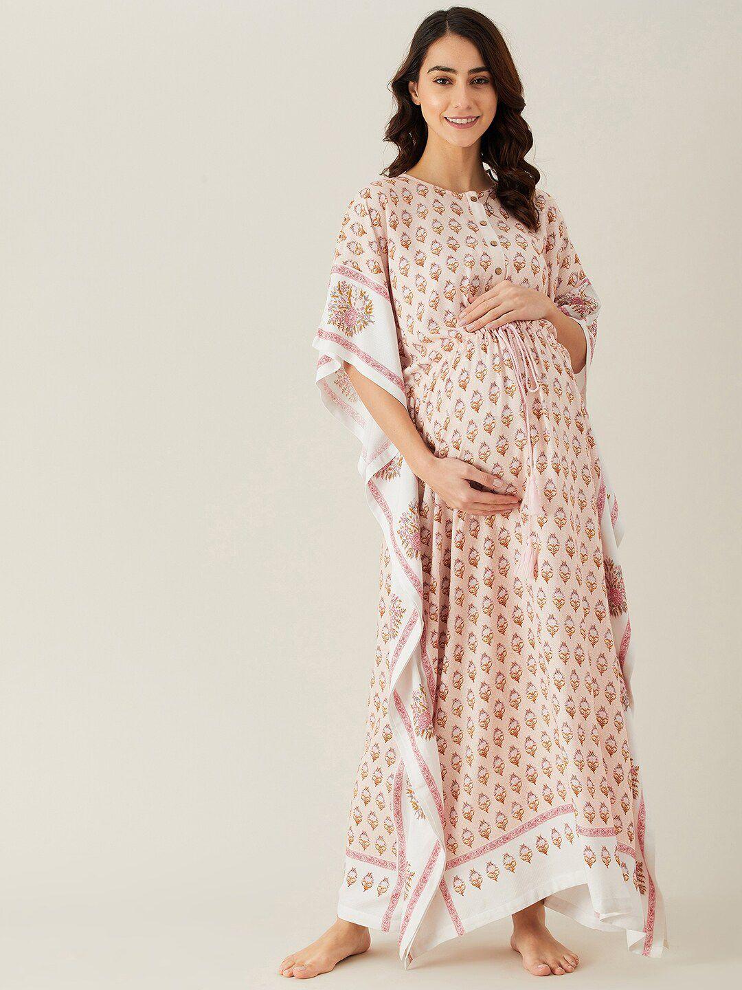 the kaftan company pink printed maxi nightdress