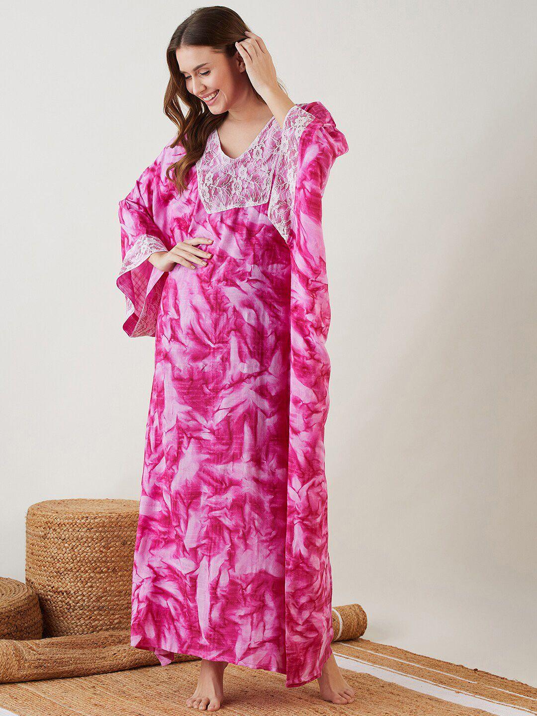 the kaftan company pink printed maxi nightdress