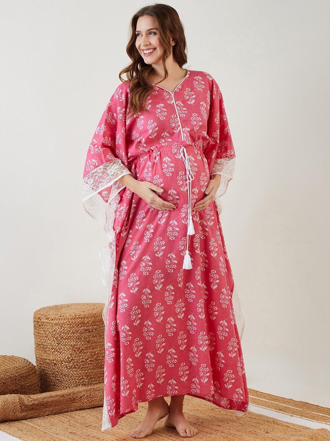 the kaftan company pink printed maxi nightdress