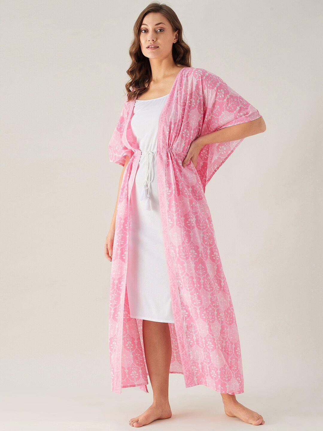 the kaftan company pink printed maxi pure cotton nightdress