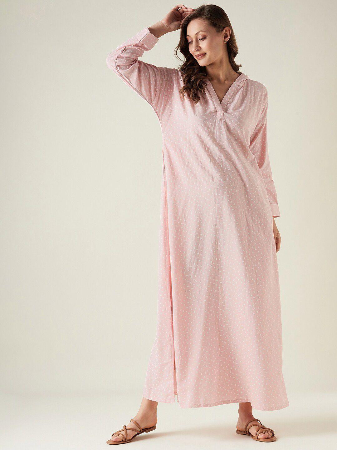 the kaftan company polka dots printed hooded maxi nightdress