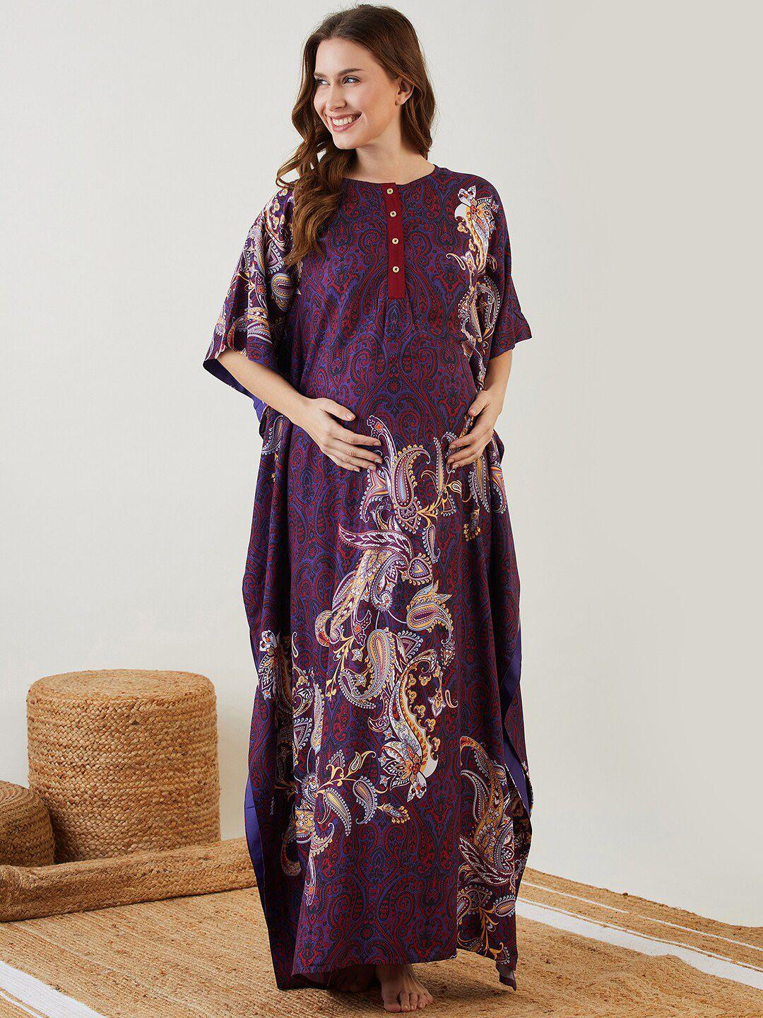 the kaftan company purple printed maxi nightdress