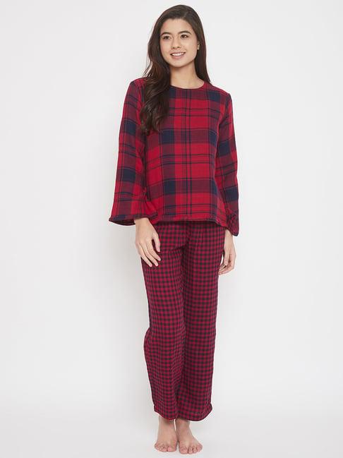 the kaftan company red & black checks top with pyjama set