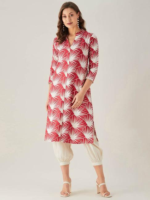 the kaftan company red & white printed kurta with pants