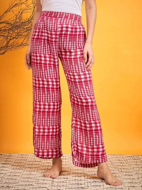 the kaftan company red cotton chequered lounge pants