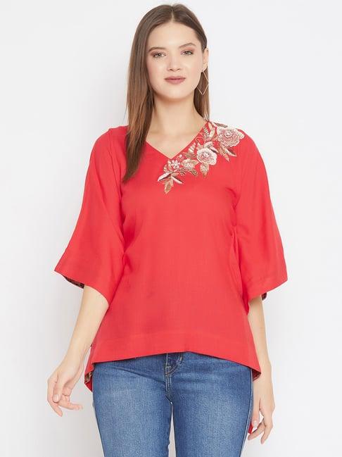 the kaftan company red embroidered kaftan top