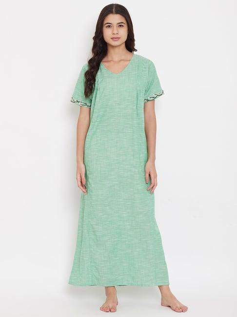 the kaftan company sea green textured night dress