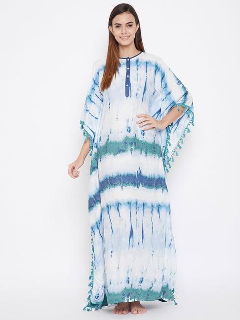 the kaftan company white & blue tie - dye kaftan