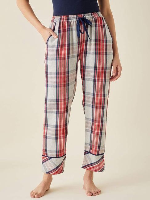 the kaftan company white & pink cotton chequered pyjamas