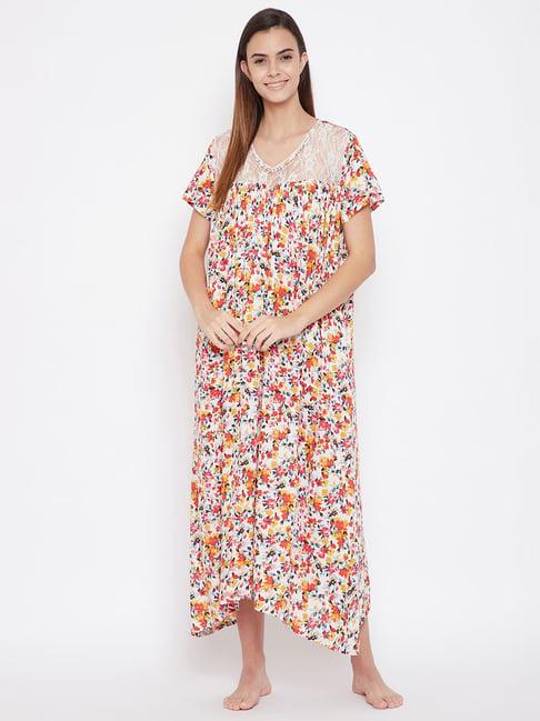 the kaftan company white & red floral print nighty