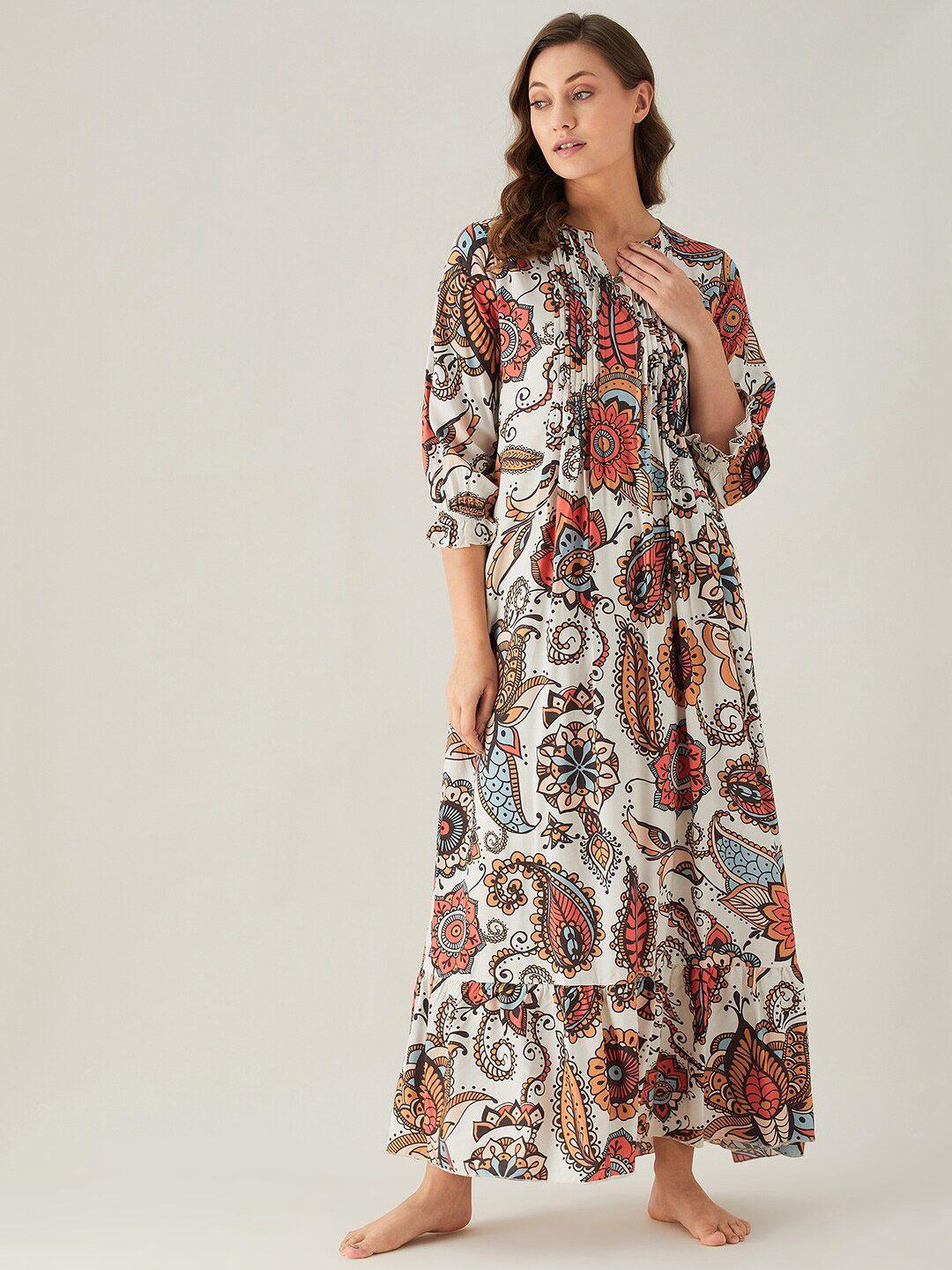 the kaftan company white printed maxi nightdress