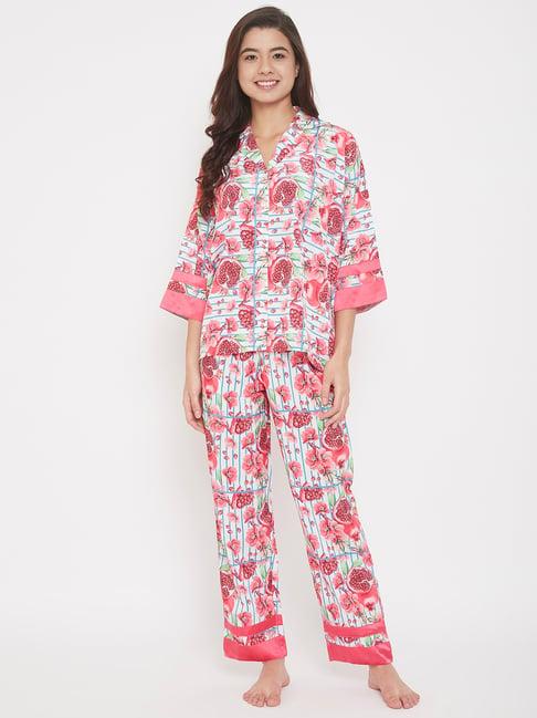 the kaftan company white printed shirt with pyjama set